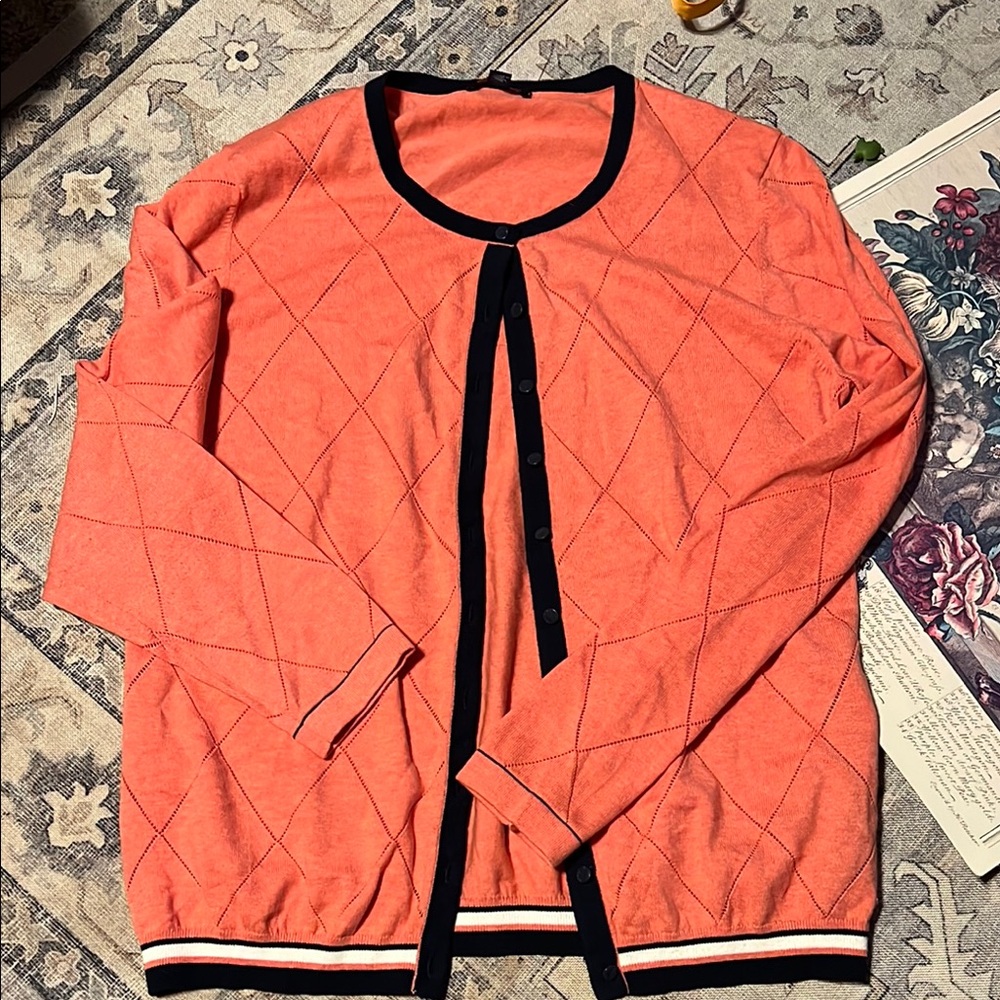 Tommy Hilfiger Pink and Black Quilted Cardigan Sweater